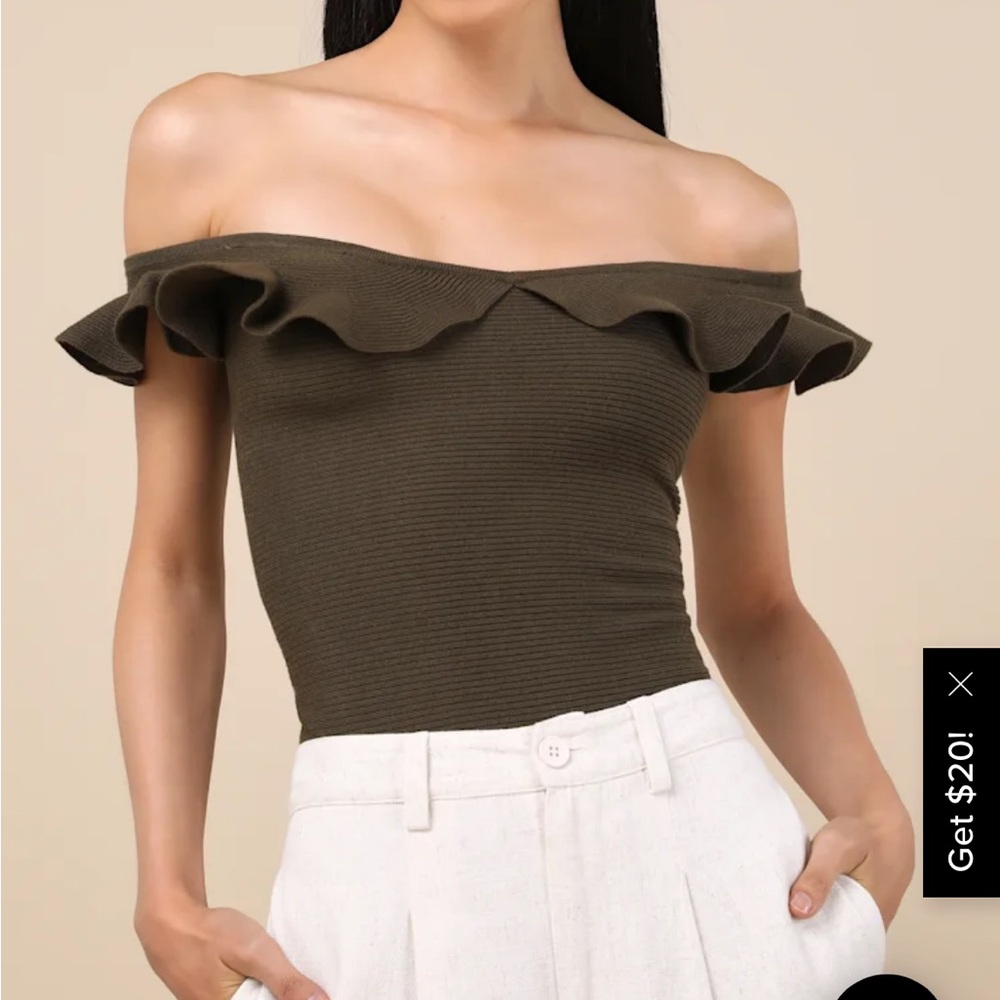 Lulu's Olive Ruffle Strap Top